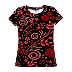 Женская футболка 3D с принтом Red pattern в Новосибирске, 100% полиэфир ( синтетическое хлопкоподобное полотно) | прямой крой, круглый вырез горловины, длина до линии бедер | 