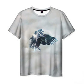 Мужская футболка 3D с принтом Орлиная атака в Новосибирске, 100% полиэфир | прямой крой, круглый вырез горловины, длина до линии бедер | клюв | коршун | крылья | небо | облака | опасность | орел | охота | полет. перья | птица | хищник