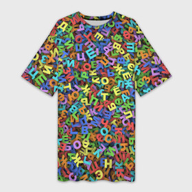 Платье-футболка 3D с принтом Алфавит в Новосибирске,  |  | 1 сентября | абвгд | буквы | день знаний | паттерн | русский | символы | текстура | учоба | школа | школьник