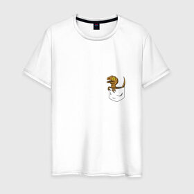 Мужская футболка хлопок с принтом Дракончик в кармашке в Новосибирске, 100% хлопок | прямой крой, круглый вырез горловины, длина до линии бедер, слегка спущенное плечо. | дино | динозавр | карман | ящерица | ящерка
