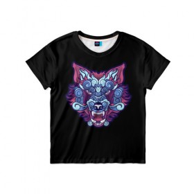 Детская футболка 3D с принтом Дуx волка в Новосибирске, 100% гипоаллергенный полиэфир | прямой крой, круглый вырез горловины, длина до линии бедер, чуть спущенное плечо, ткань немного тянется | арт | белый | волк | зверь | мульт рисунок | новинки | прикольный | хищник | черный | яркие