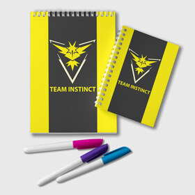 Блокнот с принтом Team instinct в Новосибирске, 100% бумага | 48 листов, плотность листов — 60 г/м2, плотность картонной обложки — 250 г/м2. Листы скреплены удобной пружинной спиралью. Цвет линий — светло-серый
 | Тематика изображения на принте: game | игра | игрок | инстинкт | пикачу | покемон