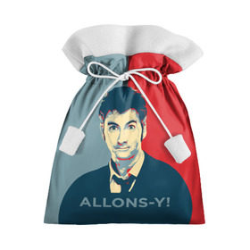 Подарочный 3D мешок с принтом ALLONS-Y! в Новосибирске, 100% полиэстер | Размер: 29*39 см | Тематика изображения на принте: арт | десятый доктор | доктор кто | надпись | сериал | тардис | фильмы
