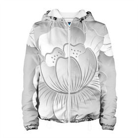 Женская куртка 3D с принтом Grey flowers в Новосибирске, ткань верха — 100% полиэстер, подклад — флис | прямой крой, подол и капюшон оформлены резинкой с фиксаторами, два кармана без застежек по бокам, один большой потайной карман на груди. Карман на груди застегивается на липучку | 