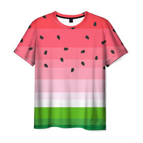 Мужская футболка 3D с принтом Арбузик в Новосибирске, 100% полиэфир | прямой крой, круглый вырез горловины, длина до линии бедер | pattern | trend | арбуз | зеленый | косточки | красный | мода | патерн | паттерн | розовый | текстура | тренд | фрукт | ягода