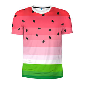 Мужская футболка 3D спортивная с принтом Арбузик в Новосибирске, 100% полиэстер с улучшенными характеристиками | приталенный силуэт, круглая горловина, широкие плечи, сужается к линии бедра | pattern | trend | арбуз | зеленый | косточки | красный | мода | патерн | паттерн | розовый | текстура | тренд | фрукт | ягода