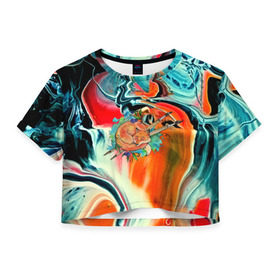 Женская футболка 3D укороченная с принтом Лиса художник в Новосибирске, 100% полиэстер | круглая горловина, длина футболки до линии талии, рукава с отворотами | 3d | abstract | abstraction | fox | spray | абстракция | животные | кисти | краски | лиса | лисица | текстуры | художник