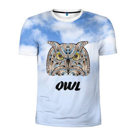 Мужская футболка 3D спортивная с принтом Owl в Новосибирске, 100% полиэстер с улучшенными характеристиками | приталенный силуэт, круглая горловина, широкие плечи, сужается к линии бедра | owl | животные | полуночник | природа | сова | сыч | филин | этника