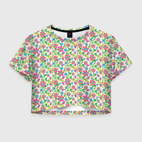 Женская футболка 3D укороченная с принтом Летняя прелесть в Новосибирске, 100% полиэстер | круглая горловина, длина футболки до линии талии, рукава с отворотами | Тематика изображения на принте: 