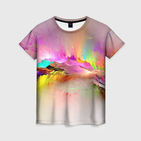 Женская футболка 3D с принтом Краски неба в Новосибирске, 100% полиэфир ( синтетическое хлопкоподобное полотно) | прямой крой, круглый вырез горловины, длина до линии бедер | abstract | background | bright | colorful | colors | painting | rainbow | splash | краски | фон