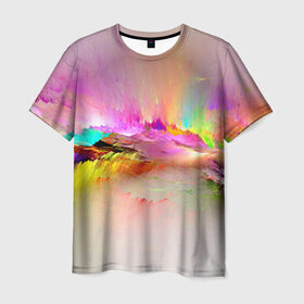 Мужская футболка 3D с принтом Краски неба в Новосибирске, 100% полиэфир | прямой крой, круглый вырез горловины, длина до линии бедер | abstract | background | bright | colorful | colors | painting | rainbow | splash | краски | фон