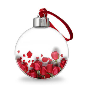 Ёлочный шар с принтом Розы в Новосибирске, Пластик | Диаметр: 77 мм | flowers | gift | hearts | love | red | romantic | roses | valentines day | красные розы | сердечки