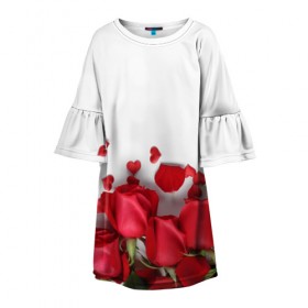 Детское платье 3D с принтом Розы в Новосибирске, 100% полиэстер | прямой силуэт, чуть расширенный к низу. Круглая горловина, на рукавах — воланы | flowers | gift | hearts | love | red | romantic | roses | valentines day | красные розы | сердечки