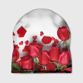 Шапка 3D с принтом Розы в Новосибирске, 100% полиэстер | универсальный размер, печать по всей поверхности изделия | flowers | gift | hearts | love | red | romantic | roses | valentines day | красные розы | сердечки
