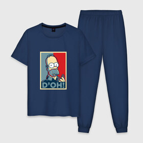 Мужская пижама хлопок с принтом Гомер в Новосибирске, 100% хлопок | брюки и футболка прямого кроя, без карманов, на брюках мягкая резинка на поясе и по низу штанин
 | homer | simpsons | барт | гомер | мульт | мультфильм | отец | пончик | симпсон | симпсоны