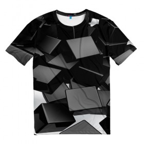 Мужская футболка 3D с принтом Кубы материи в Новосибирске, 100% полиэфир | прямой крой, круглый вырез горловины, длина до линии бедер | abstract | abstraction | block | tessera | абстракция | кубики | текстура