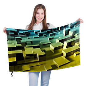 Флаг 3D с принтом Плавающие кубы в Новосибирске, 100% полиэстер | плотность ткани — 95 г/м2, размер — 67 х 109 см. Принт наносится с одной стороны | abstract | abstraction | block | tessera | абстракция | кубики | текстура