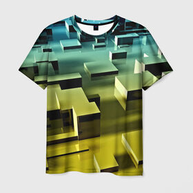 Мужская футболка 3D с принтом Плавающие кубы в Новосибирске, 100% полиэфир | прямой крой, круглый вырез горловины, длина до линии бедер | abstract | abstraction | block | tessera | абстракция | кубики | текстура