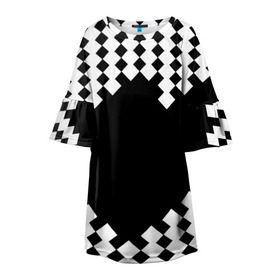 Детское платье 3D с принтом Шахматная клетка в Новосибирске, 100% полиэстер | прямой силуэт, чуть расширенный к низу. Круглая горловина, на рукавах — воланы | abstract | abstraction | block | tessera | абстракция | клетка | кубики | текстура