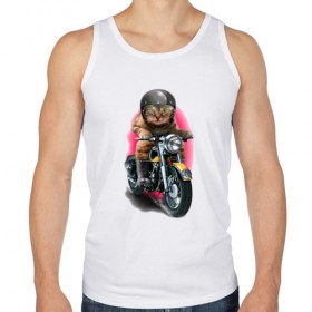 Мужская майка хлопок с принтом Кот мотоциклист в Новосибирске, 100% хлопок |  | moto | киса | кот | котэ | мото | мотоцикл | очки | шлем