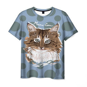 Мужская футболка 3D с принтом Мейн-Кун в Новосибирске, 100% полиэфир | прямой крой, круглый вырез горловины, длина до линии бедер | cat | kitten | kitty | maine coon | pet | арт | животные | коты | кошки | кружочки | мейн кун | текстура