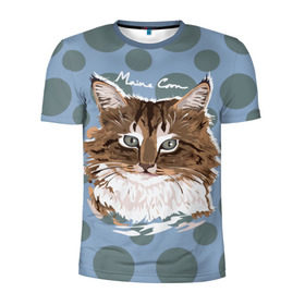 Мужская футболка 3D спортивная с принтом Мейн-Кун в Новосибирске, 100% полиэстер с улучшенными характеристиками | приталенный силуэт, круглая горловина, широкие плечи, сужается к линии бедра | cat | kitten | kitty | maine coon | pet | арт | животные | коты | кошки | кружочки | мейн кун | текстура