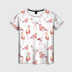 Женская футболка 3D с принтом Фламинго в Новосибирске, 100% полиэфир ( синтетическое хлопкоподобное полотно) | прямой крой, круглый вырез горловины, длина до линии бедер | vppdgryphon | арт | краска | прикольные | птицы | фламинго | цветные