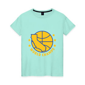 Женская футболка хлопок с принтом Golden State - World Champs в Новосибирске, 100% хлопок | прямой крой, круглый вырез горловины, длина до линии бедер, слегка спущенное плечо | баскетбол | нба