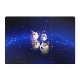 Магнитный плакат 3Х2 с принтом Космопес Хатико в Новосибирске, Полимерный материал с магнитным слоем | 6 деталей размером 9*9 см | Тематика изображения на принте: акита ину | взгляд | голова | звезды | космос | лай | луна | мем | пасть | пес | собака | хатико