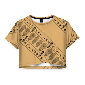 Женская футболка 3D укороченная с принтом Tribal в Новосибирске, 100% полиэстер | круглая горловина, длина футболки до линии талии, рукава с отворотами | african | ethnic | tribal | африка | африканский | оранжевый | трайбал | узор | черный | этно