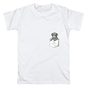 Мужская футболка хлопок с принтом Карман в Новосибирске, 100% хлопок | прямой крой, круглый вырез горловины, длина до линии бедер, слегка спущенное плечо. | Тематика изображения на принте: дог | карман | собака | щенок