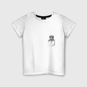 Детская футболка хлопок с принтом Карман в Новосибирске, 100% хлопок | круглый вырез горловины, полуприлегающий силуэт, длина до линии бедер | Тематика изображения на принте: дог | карман | собака | щенок