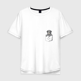 Мужская футболка хлопок Oversize с принтом Карман в Новосибирске, 100% хлопок | свободный крой, круглый ворот, “спинка” длиннее передней части | Тематика изображения на принте: дог | карман | собака | щенок