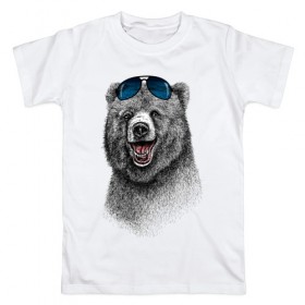 Мужская футболка хлопок с принтом Медведь в очках в Новосибирске, 100% хлопок | прямой крой, круглый вырез горловины, длина до линии бедер, слегка спущенное плечо. | медведь | мишка | очки | солнечные