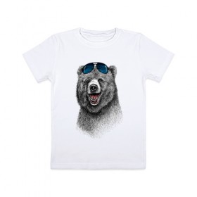 Детская футболка хлопок с принтом Медведь в очках в Новосибирске, 100% хлопок | круглый вырез горловины, полуприлегающий силуэт, длина до линии бедер | медведь | мишка | очки | солнечные