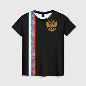 Женская футболка 3D с принтом Russia - Black collection в Новосибирске, 100% полиэфир ( синтетическое хлопкоподобное полотно) | прямой крой, круглый вырез горловины, длина до линии бедер | Тематика изображения на принте: 