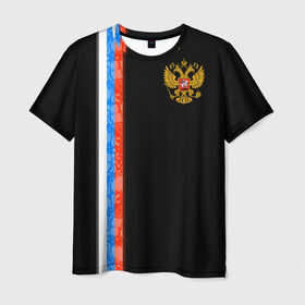 Мужская футболка 3D с принтом Russia - Black collection в Новосибирске, 100% полиэфир | прямой крой, круглый вырез горловины, длина до линии бедер | Тематика изображения на принте: 