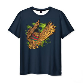 Мужская футболка 3D с принтом Сова - Фредди Крюгер в Новосибирске, 100% полиэфир | прямой крой, круглый вырез горловины, длина до линии бедер | bird | freddy krueger | owl | когти | лапа | луна | ночь | пернатые | птица | сова