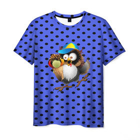 Мужская футболка 3D с принтом Счастливый совенок в Новосибирске, 100% полиэфир | прямой крой, круглый вырез горловины, длина до линии бедер | owl | summer | животные | лето | мороженое | полуночник | природа | сова | сыч | филин