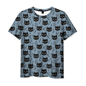 Мужская футболка 3D с принтом Хипстер коты 2 в Новосибирске, 100% полиэфир | прямой крой, круглый вырез горловины, длина до линии бедер | cat | cat heads | felix | hipster | kitty | голова животного | голова кота | кот | котенок | котик | коты | кошка | милые котятки | с котами | треугольники | усатый полосатый | хипстер | черный кот