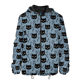 Мужская куртка 3D с принтом Хипстер коты 2 в Новосибирске, ткань верха — 100% полиэстер, подклад — флис | прямой крой, подол и капюшон оформлены резинкой с фиксаторами, два кармана без застежек по бокам, один большой потайной карман на груди. Карман на груди застегивается на липучку | Тематика изображения на принте: cat | cat heads | felix | hipster | kitty | голова животного | голова кота | кот | котенок | котик | коты | кошка | милые котятки | с котами | треугольники | усатый полосатый | хипстер | черный кот