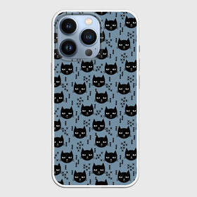 Чехол для iPhone 13 Pro с принтом Хипстер коты 2 в Новосибирске,  |  | cat | cat heads | felix | hipster | kitty | голова животного | голова кота | кот | котенок | котик | коты | кошка | милые котятки | с котами | треугольники | усатый полосатый | хипстер | черный кот