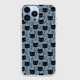 Чехол для iPhone 13 Pro Max с принтом Хипстер коты 2 в Новосибирске,  |  | cat | cat heads | felix | hipster | kitty | голова животного | голова кота | кот | котенок | котик | коты | кошка | милые котятки | с котами | треугольники | усатый полосатый | хипстер | черный кот