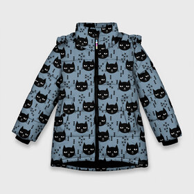 Зимняя куртка для девочек 3D с принтом Хипстер коты 2 в Новосибирске, ткань верха — 100% полиэстер; подклад — 100% полиэстер, утеплитель — 100% полиэстер. | длина ниже бедра, удлиненная спинка, воротник стойка и отстегивающийся капюшон. Есть боковые карманы с листочкой на кнопках, утяжки по низу изделия и внутренний карман на молнии. 

Предусмотрены светоотражающий принт на спинке, радужный светоотражающий элемент на пуллере молнии и на резинке для утяжки. | cat | cat heads | felix | hipster | kitty | голова животного | голова кота | кот | котенок | котик | коты | кошка | милые котятки | с котами | треугольники | усатый полосатый | хипстер | черный кот