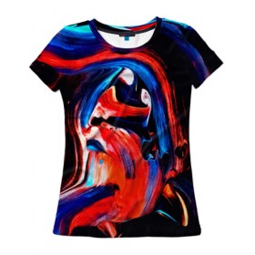 Женская футболка 3D с принтом Узоры красок в Новосибирске, 100% полиэфир ( синтетическое хлопкоподобное полотно) | прямой крой, круглый вырез горловины, длина до линии бедер | абстракция | потертость | размытые | текстуры | цветные | яркие