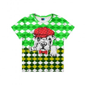 Детская футболка 3D с принтом Пёсик в Новосибирске, 100% гипоаллергенный полиэфир | прямой крой, круглый вырез горловины, длина до линии бедер, чуть спущенное плечо, ткань немного тянется | animal | dog | pet | puppy | арт | джентльмен | животные | кубики | пес | собаки | текстура