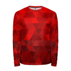 Мужской лонгслив 3D с принтом Red pattern в Новосибирске, 100% полиэстер | длинные рукава, круглый вырез горловины, полуприлегающий силуэт | геометрия | красный | треугольники