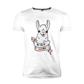 Мужская футболка премиум с принтом No prob-llama в Новосибирске, 92% хлопок, 8% лайкра | приталенный силуэт, круглый вырез ворота, длина до линии бедра, короткий рукав | Тематика изображения на принте: lama | лама