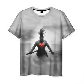 Мужская футболка 3D с принтом Самурай в Новосибирске, 100% полиэфир | прямой крой, круглый вырез горловины, длина до линии бедер | Тематика изображения на принте: ниндзя | самурай | туман | япония