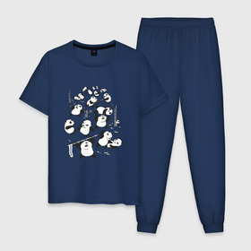 Мужская пижама хлопок с принтом Драка панд в Новосибирске, 100% хлопок | брюки и футболка прямого кроя, без карманов, на брюках мягкая резинка на поясе и по низу штанин
 | Тематика изображения на принте: бамбук | бамбуковый медведь | бой | животное | злость | красная книга | кунгфу | мишка | опасный | оскал | панда | прикольный | тростник | эвкалипт | япония | ярость